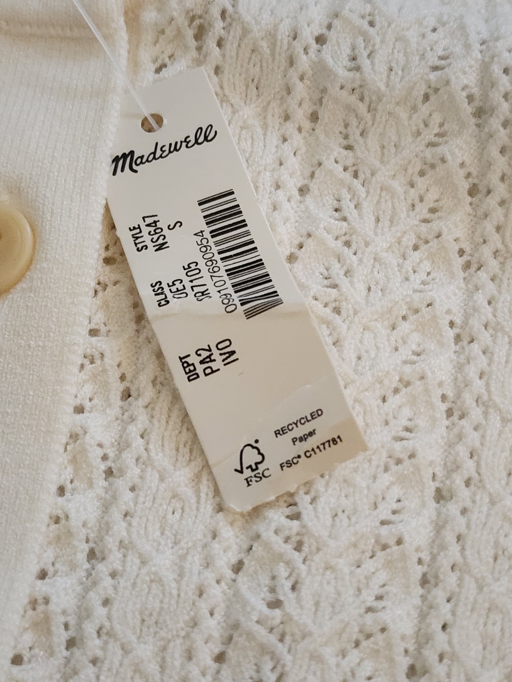 Madewell Cardigan Women Small Ivory Red Trim Pointelle Knit Sweater NWT Indie - Picture 5 of 10